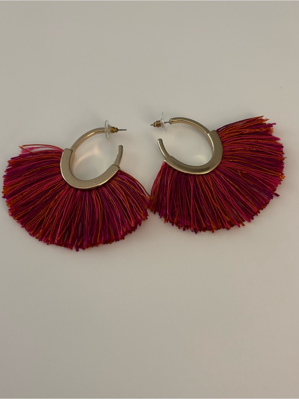 Burgundy Fringe Gold Hoop Earrings with Colorful fringe 2.5 in